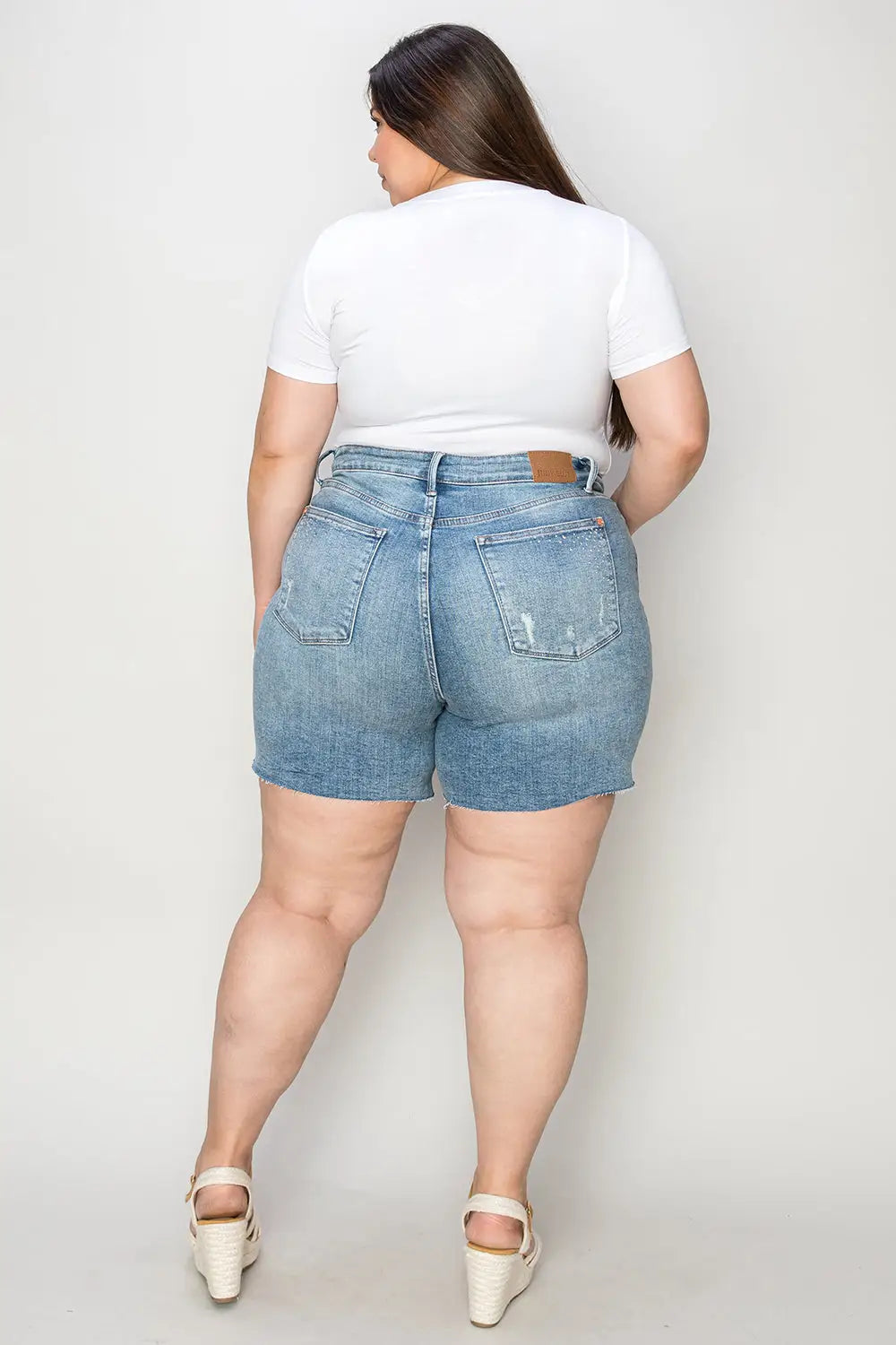 Judy Blue Full Size High Waist Rhinestone Decor Denim Shorts - Eclectage