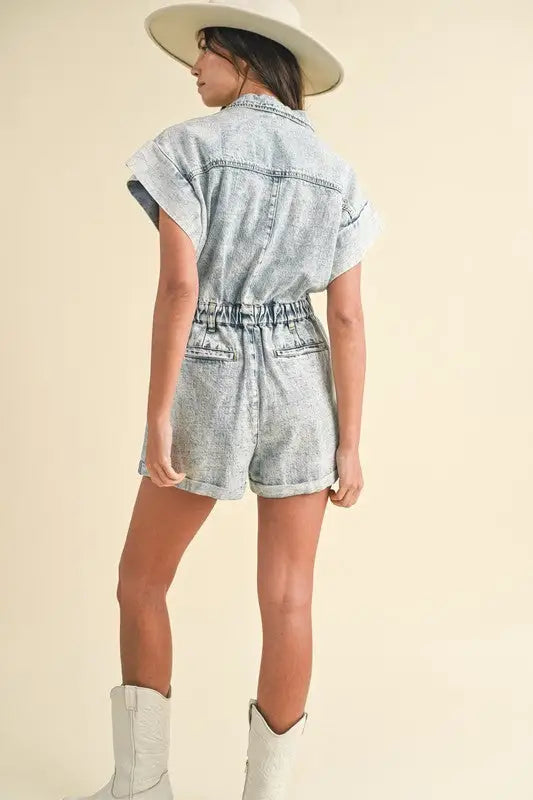 Light Denim Short Sleeve Romper - Eclectage
