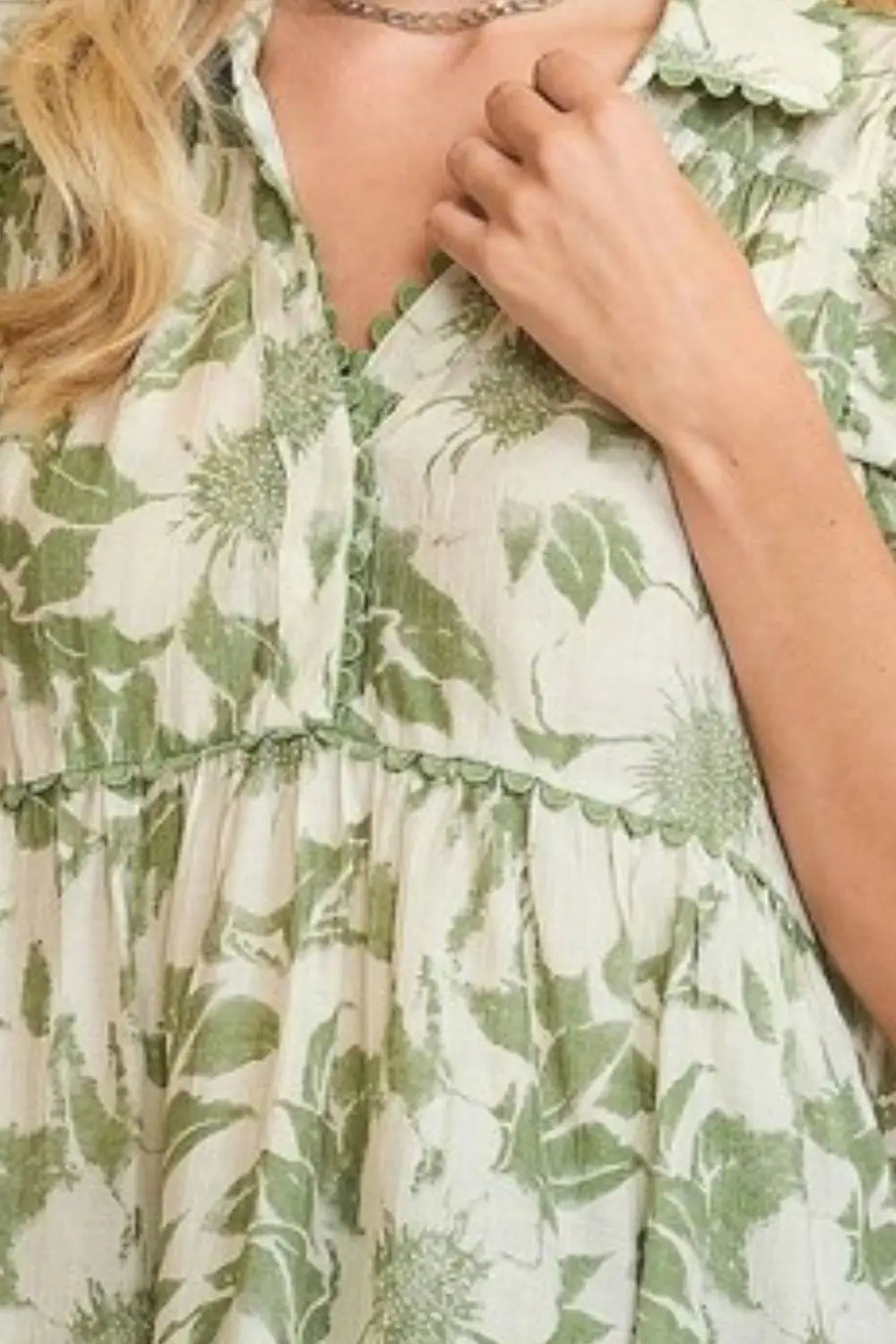 Umgee Full Size Botanical Print Babydoll Top Plus Size - Eclectage