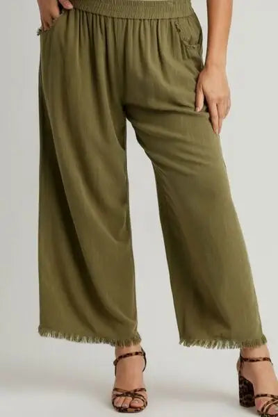 Linen Blend Elastic Wide Leg Pants - Eclectage
