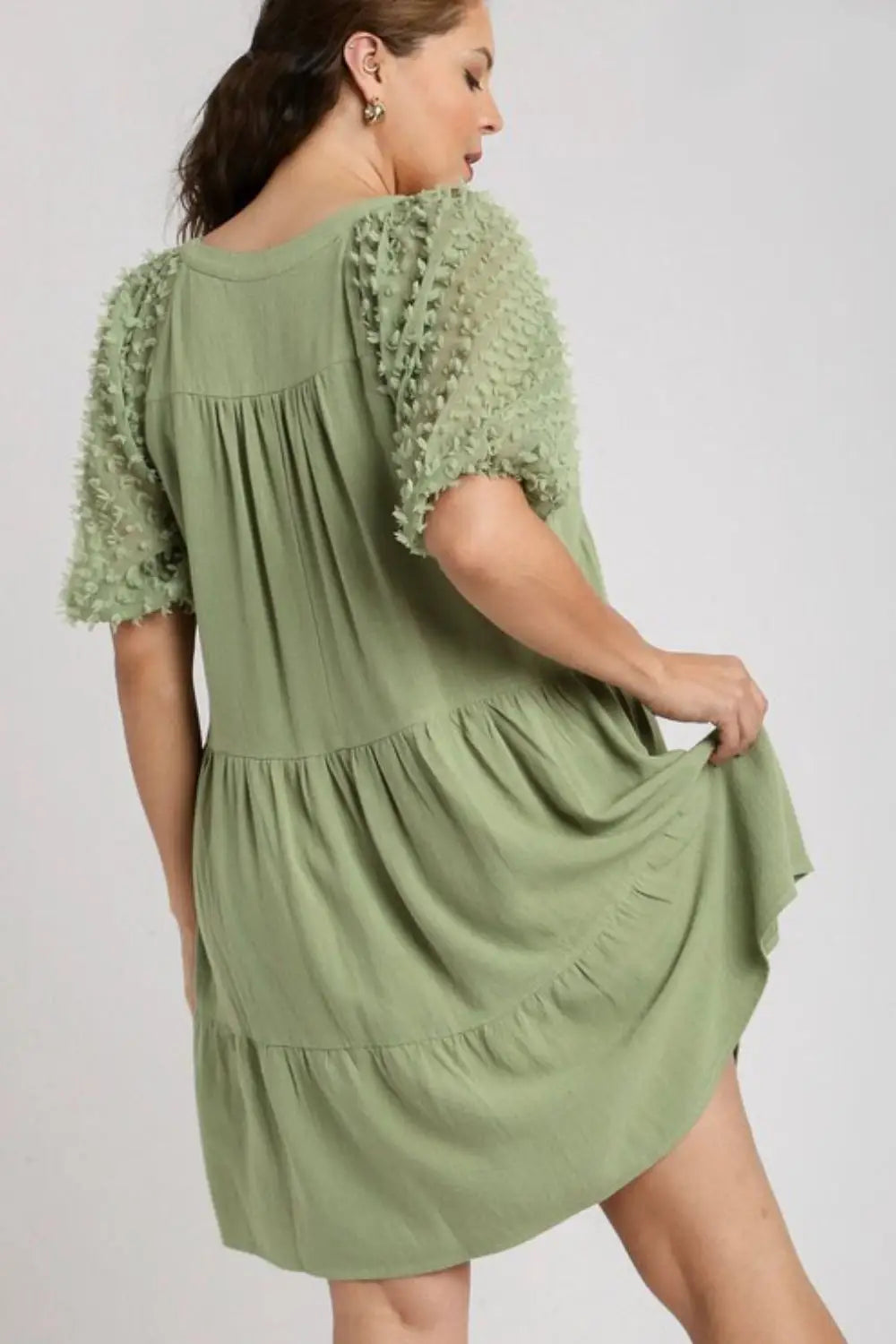Linen Tiered A-Line Split Neck Dress - Eclectage
