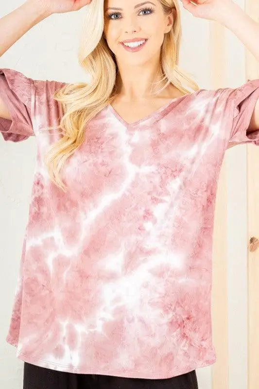 Mauve & Ivory Tie Dye Top - Tops