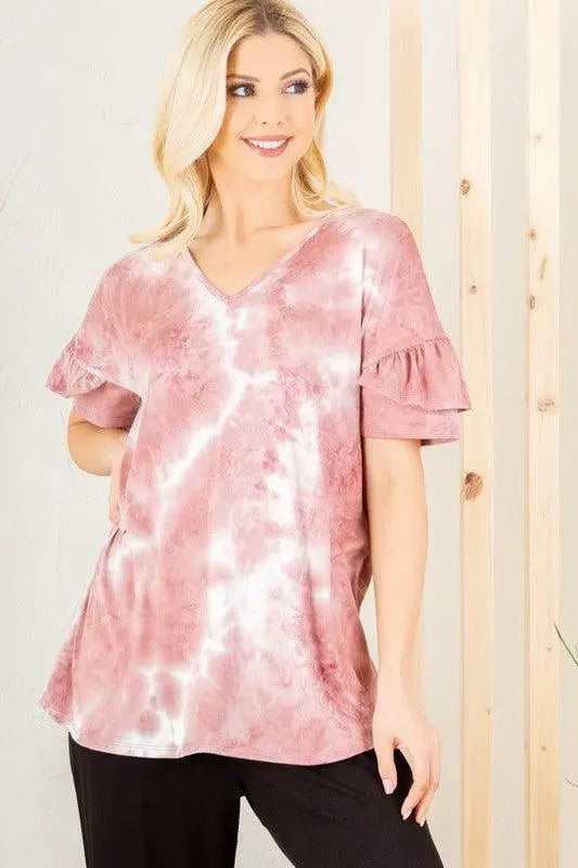 Mauve & Ivory Tie Dye Top - Tops