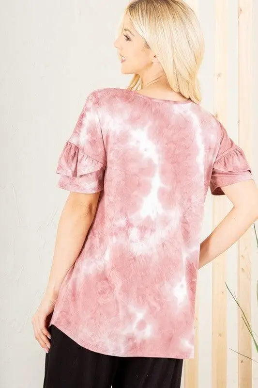 Mauve & Ivory Tie Dye Top - Tops