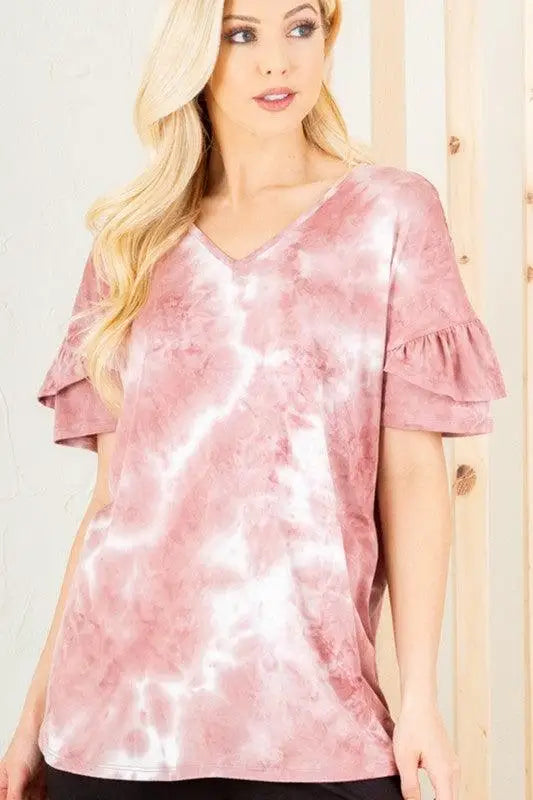 Mauve & Ivory Tie Dye Top - Tops