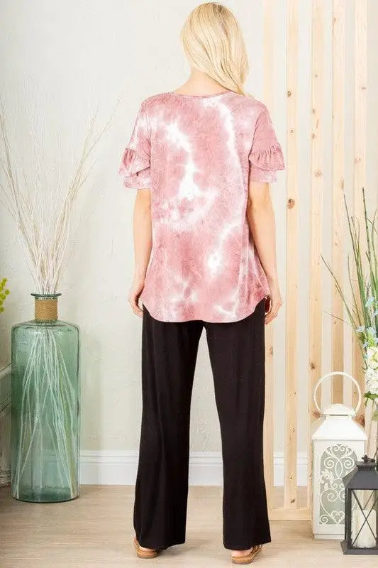 Mauve & Ivory Tie Dye Top - Tops