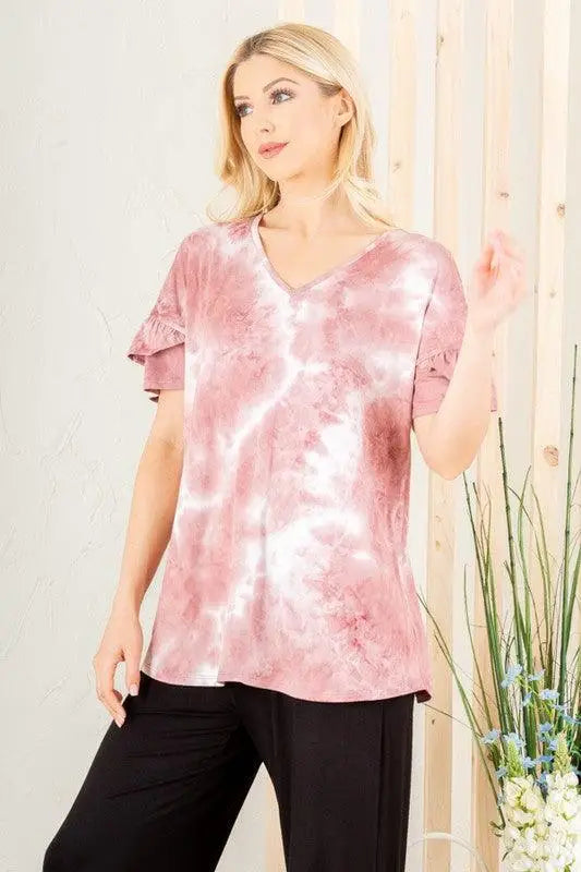 Mauve & Ivory Tie Dye Top - Tops