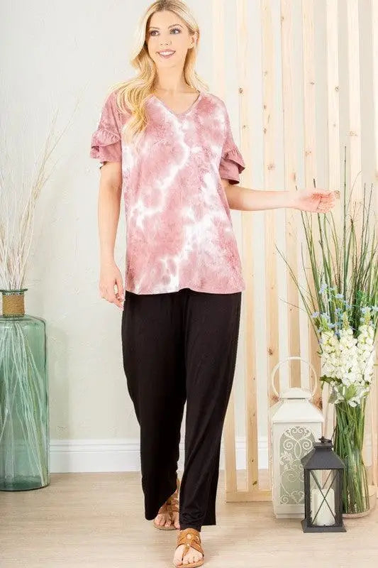 Mauve & Ivory Tie Dye Top - Tops