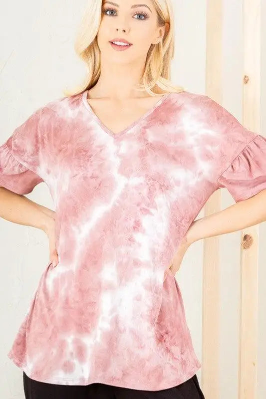 Mauve & Ivory Tie Dye Top - Tops