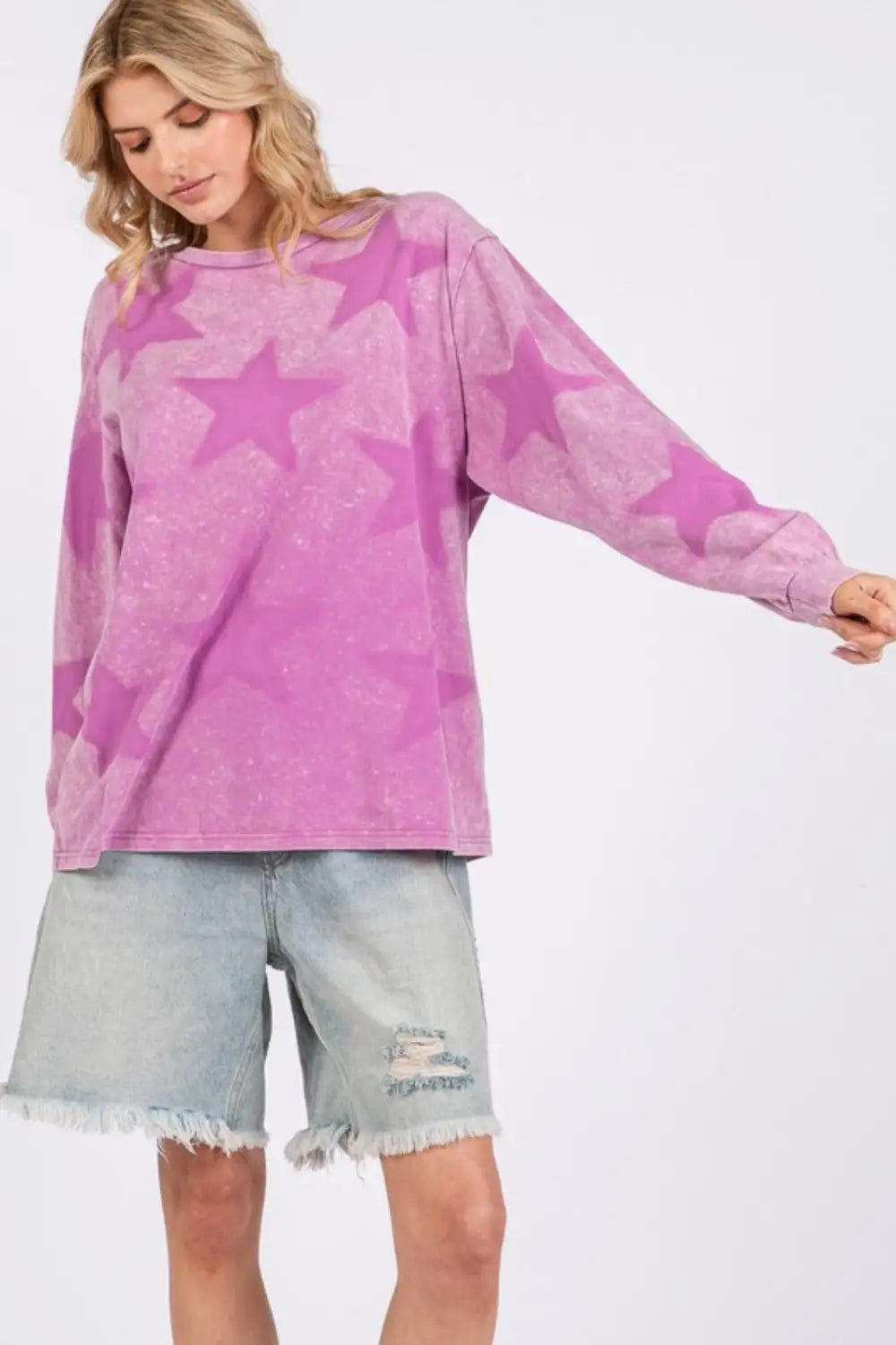 Mauve Mineral Wash Star Pattern T-Shirt - Eclectage