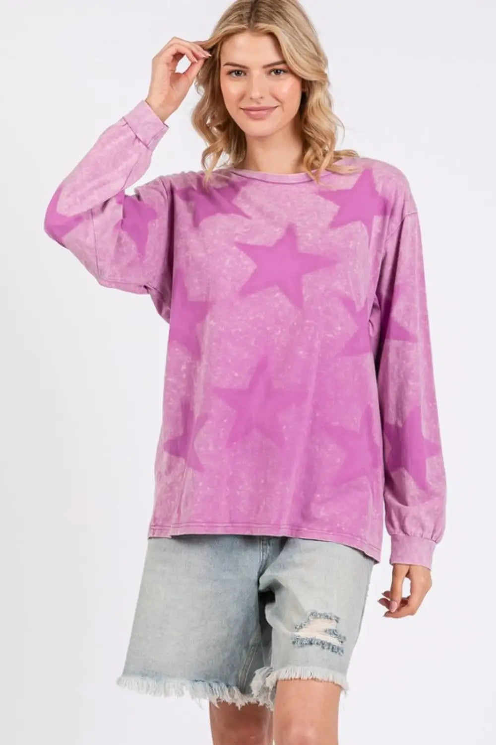 Mauve Mineral Wash Star Pattern T-Shirt - Eclectage