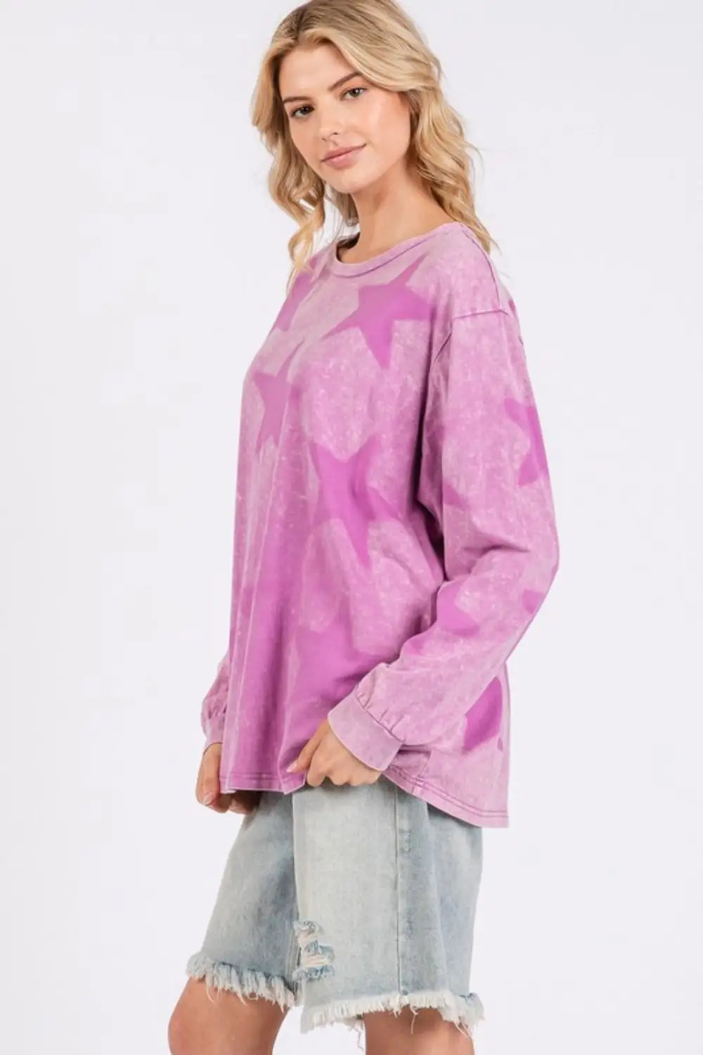 Mauve Mineral Wash Star Pattern T-Shirt - Eclectage