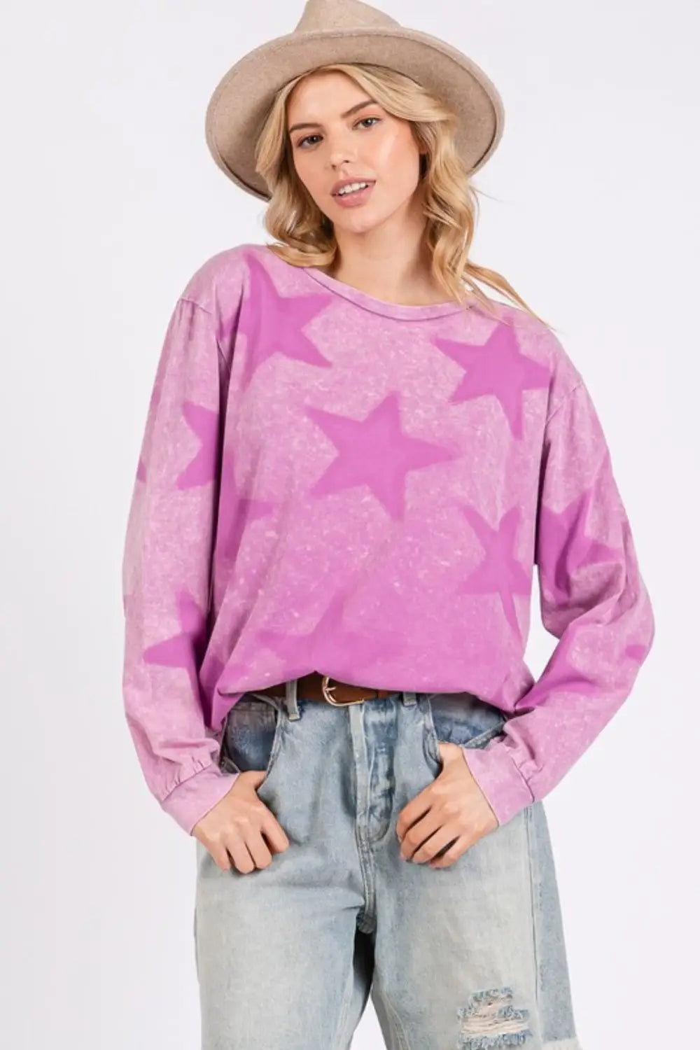 Mauve Mineral Wash Star Pattern T-Shirt - Eclectage