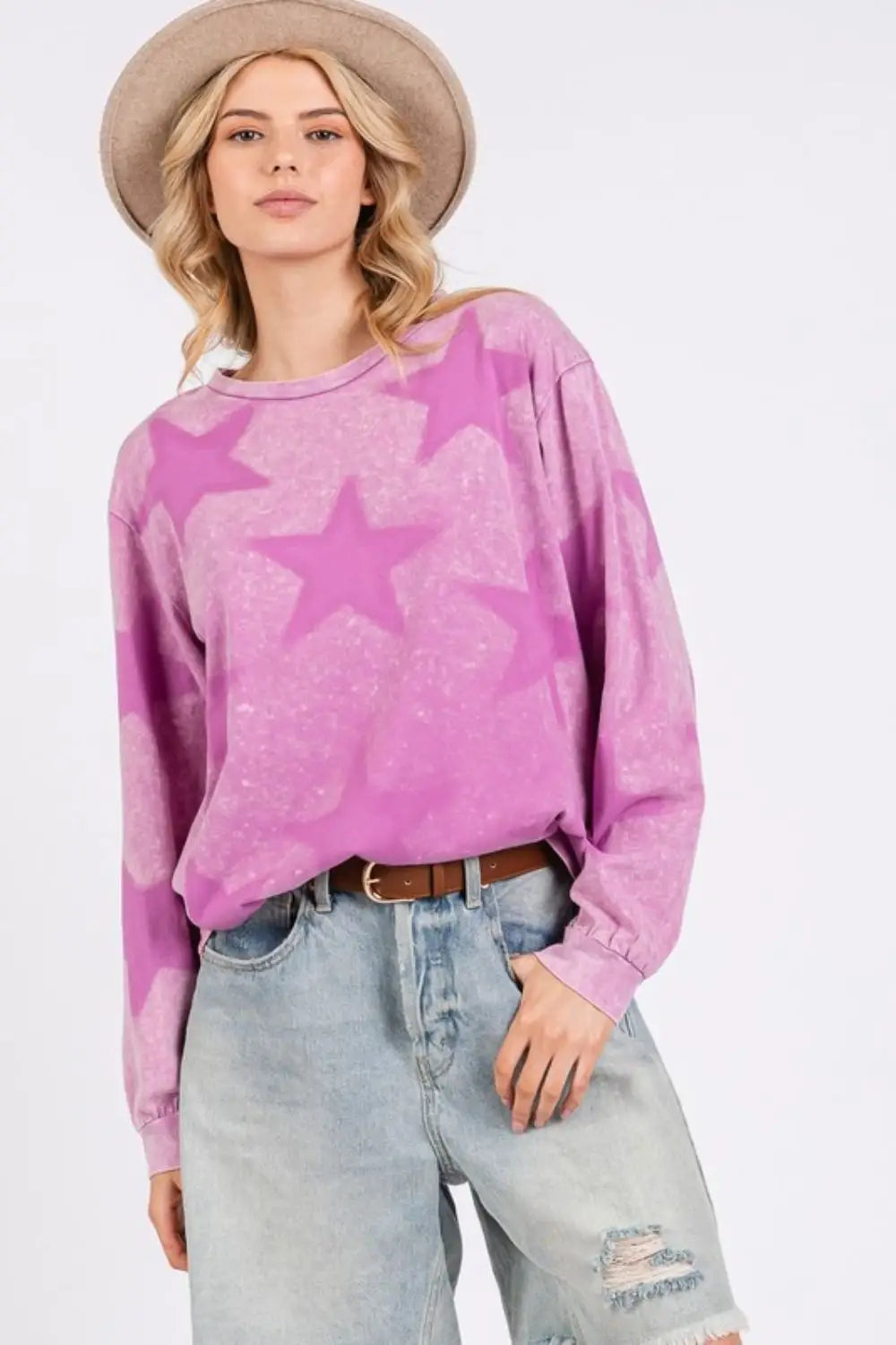 Mauve Mineral Wash Star Pattern T-Shirt - Eclectage
