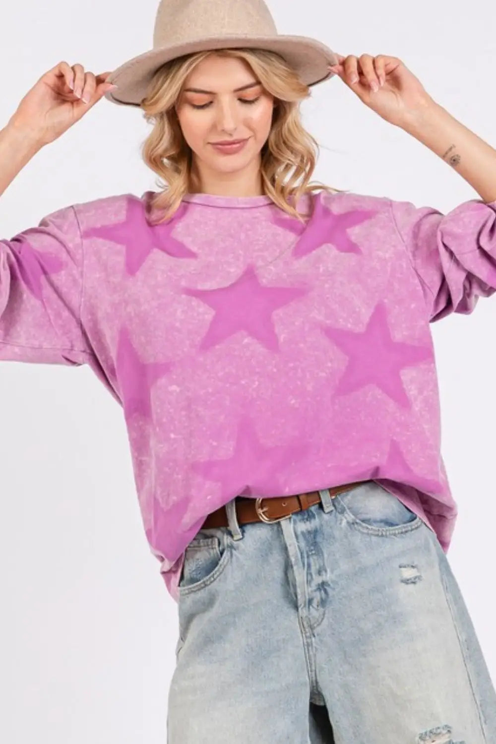 Mauve Mineral Wash Star Pattern T-Shirt - Eclectage