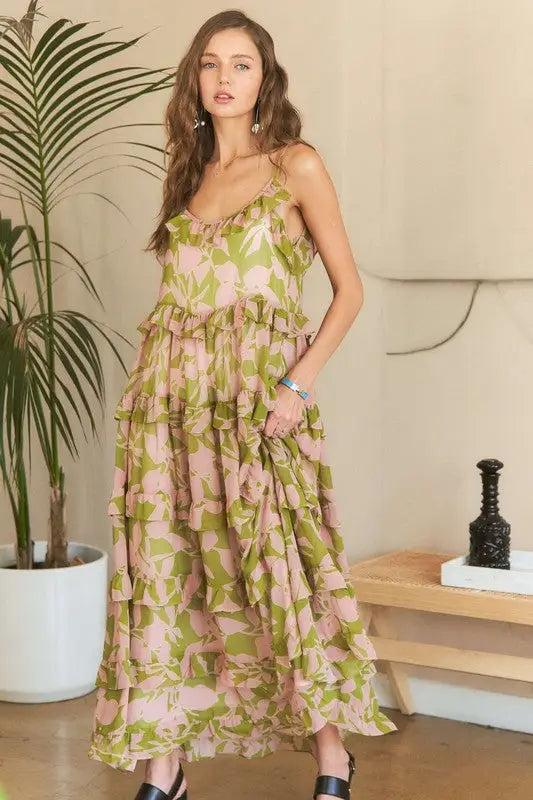 Ruffled Tiered Scoop Neck Cami Dress - Eclectage