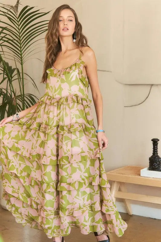 Ruffled Tiered Scoop Neck Cami Dress - Eclectage