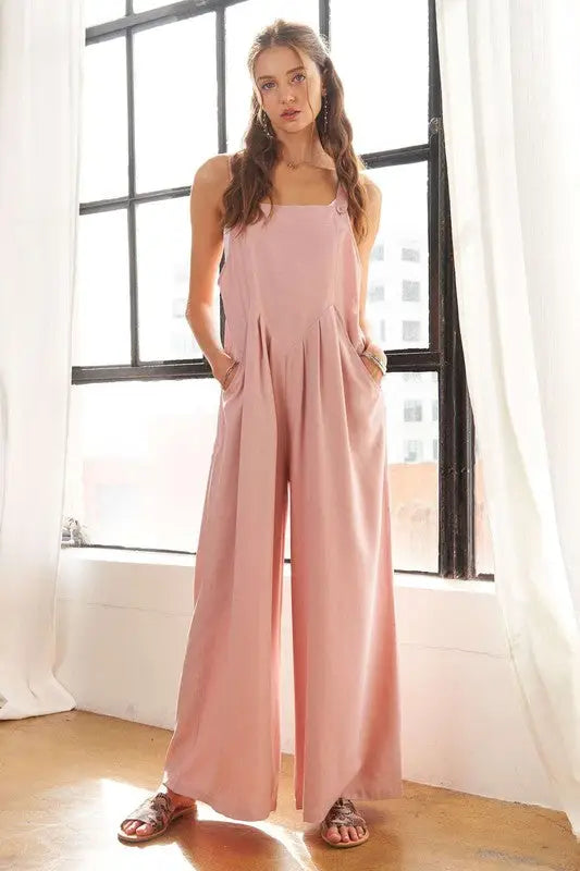 Mauve Square Neck Wide Leg Overalls - Eclectage