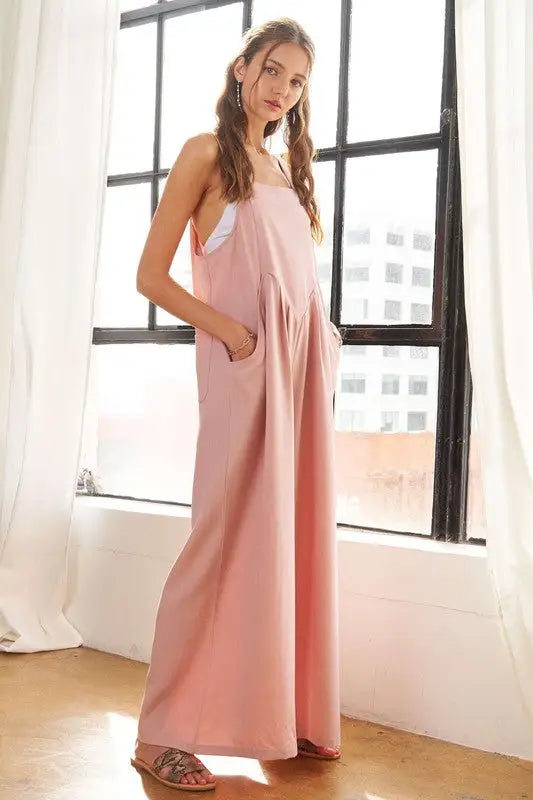 Mauve Square Neck Wide Leg Overalls - Eclectage