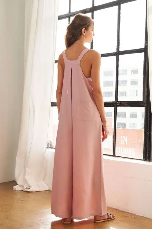 Mauve Square Neck Wide Leg Overalls - Eclectage