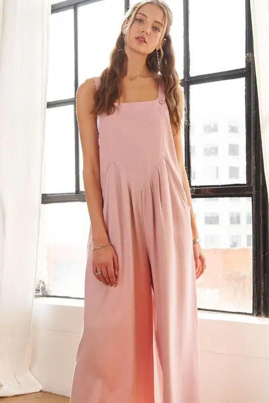 Mauve Square Neck Wide Leg Overalls - Eclectage