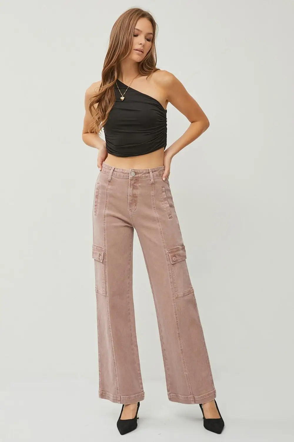 Mauve Wide Leg Cargo Jeans - Cargo Jeans