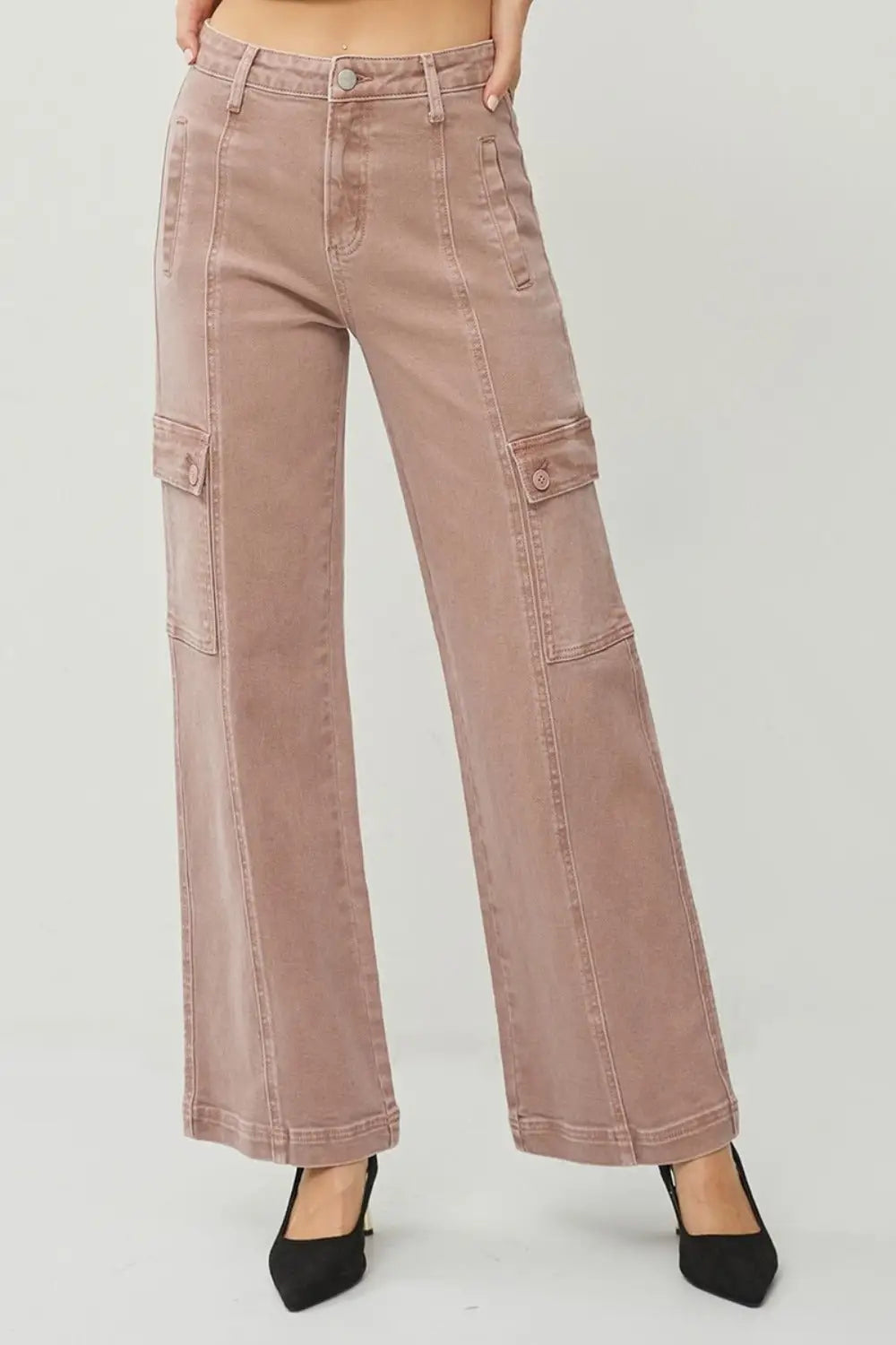 Mauve Wide Leg Cargo Jeans - Cargo Jeans