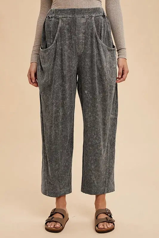 Mineral Washed Elastic Waist Pants - Eclectage