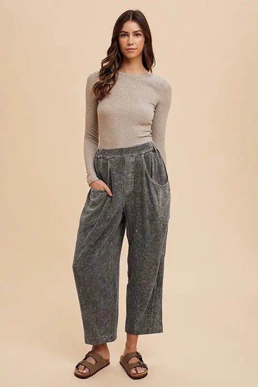 Mineral Washed Elastic Waist Pants - Eclectage