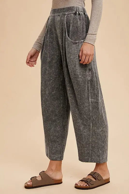 Mineral Washed Elastic Waist Pants - Eclectage