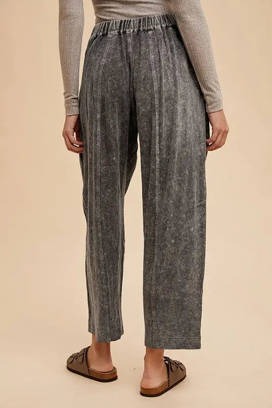 Mineral Washed Elastic Waist Pants - Eclectage