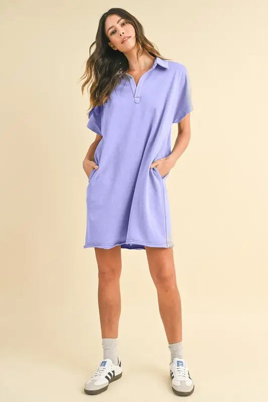 Mineral Washed Johnny Collar Dress - Eclectage