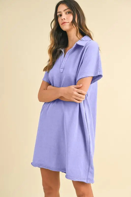 Mineral Washed Johnny Collar Dress - Eclectage