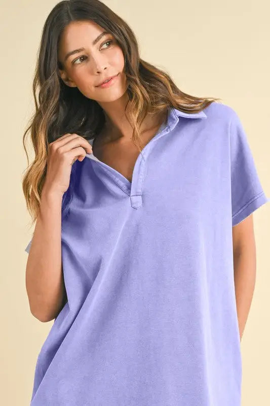 Mineral Washed Johnny Collar Dress - Eclectage