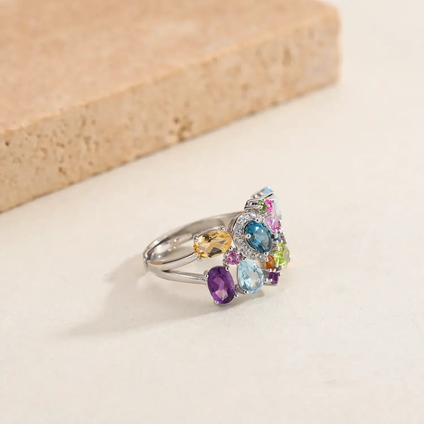 Multicolor Sterling Silver Adjustable Ring 925 Sterling Silver / MIX / United States|resizable Rings
