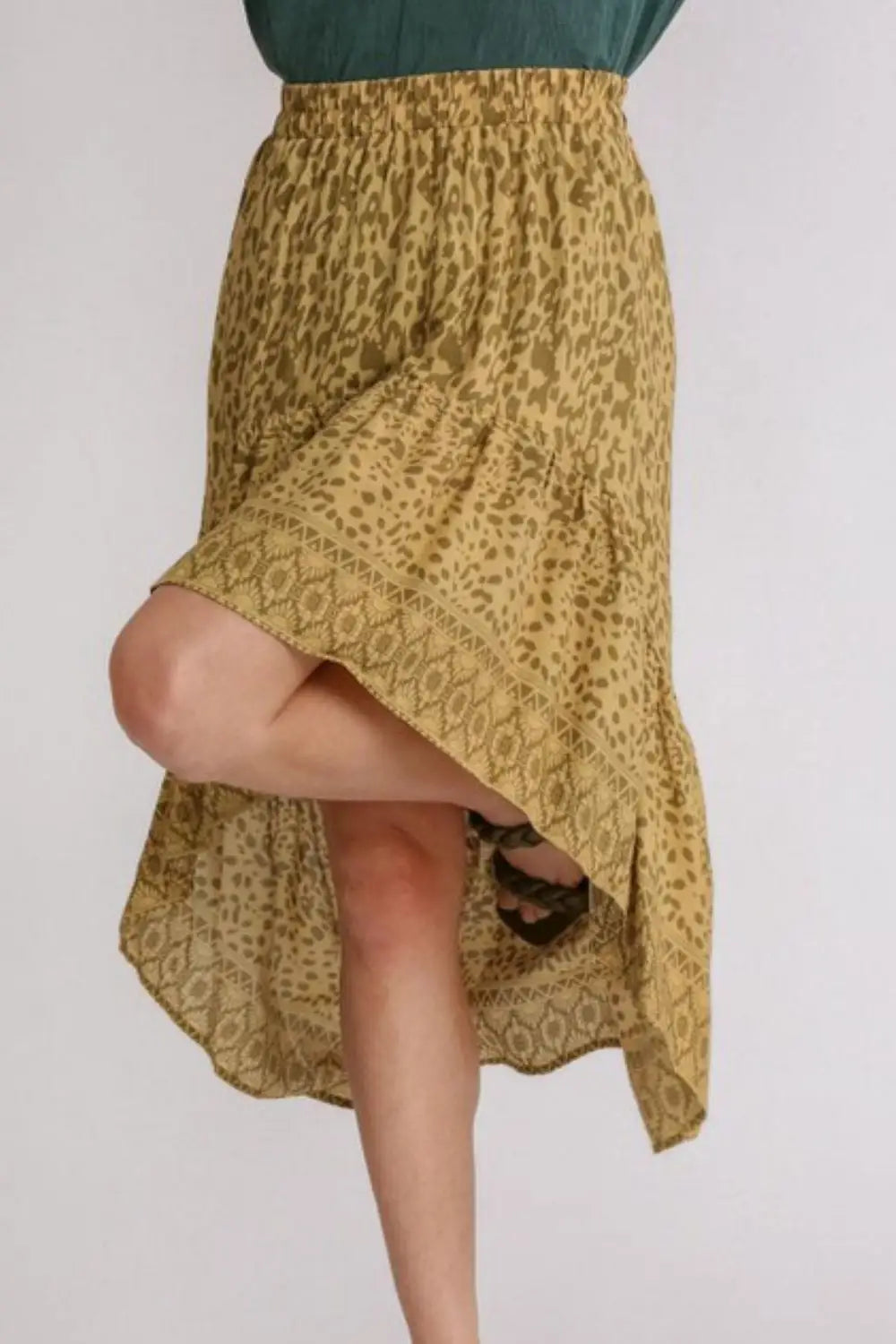 Umgee Full Size Animal Border Print High Low Skirt Plus Size - Eclectage