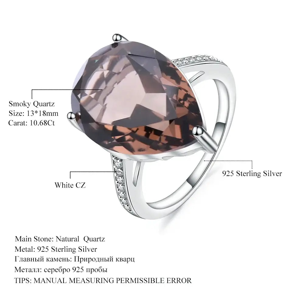 Natural Smoky Quartz Gemstone Cocktail Ring Rings