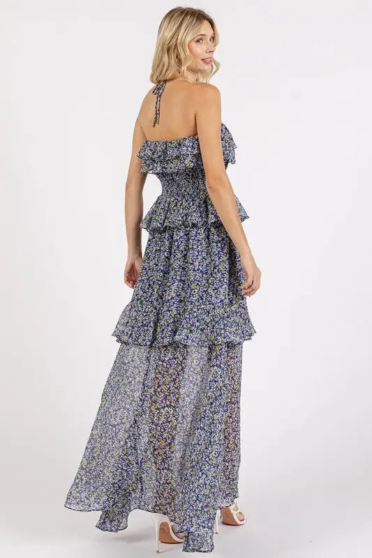Navy Floral Halter Neck Maxi Dress - Maxi Dresses