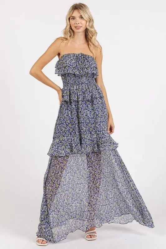 Navy Floral Halter Neck Maxi Dress - Maxi Dresses