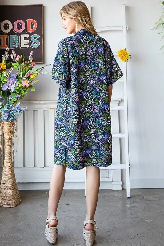 Navy Half Sleeve Floral Kimono - Kimonos
