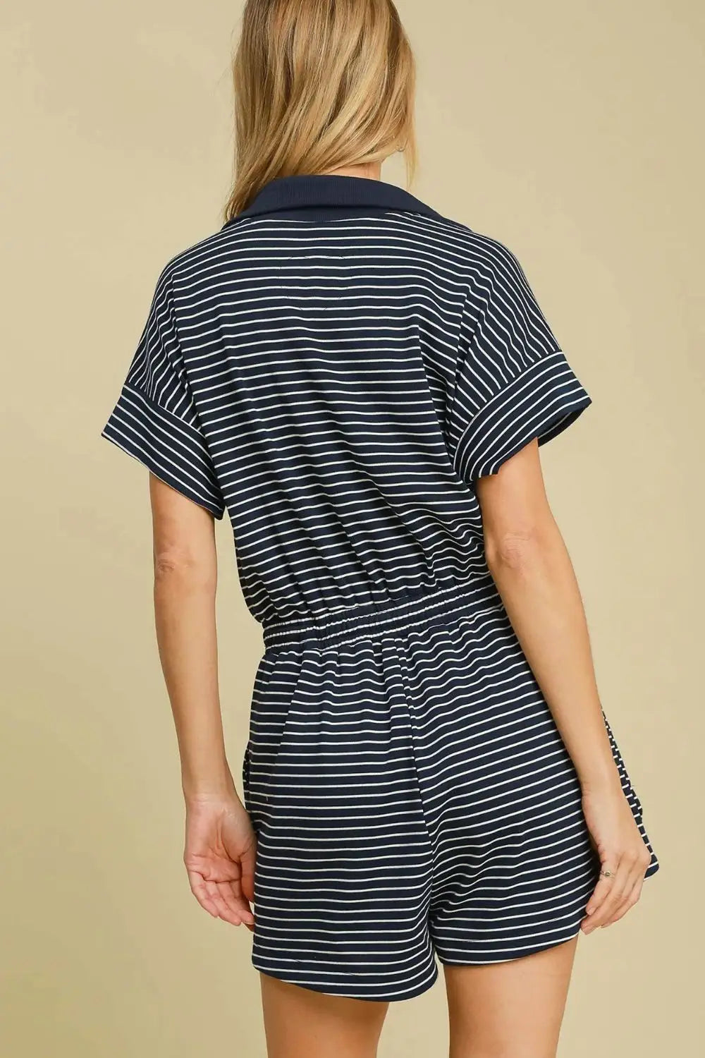 Navy Half Zip Striped Romper - Eclectage