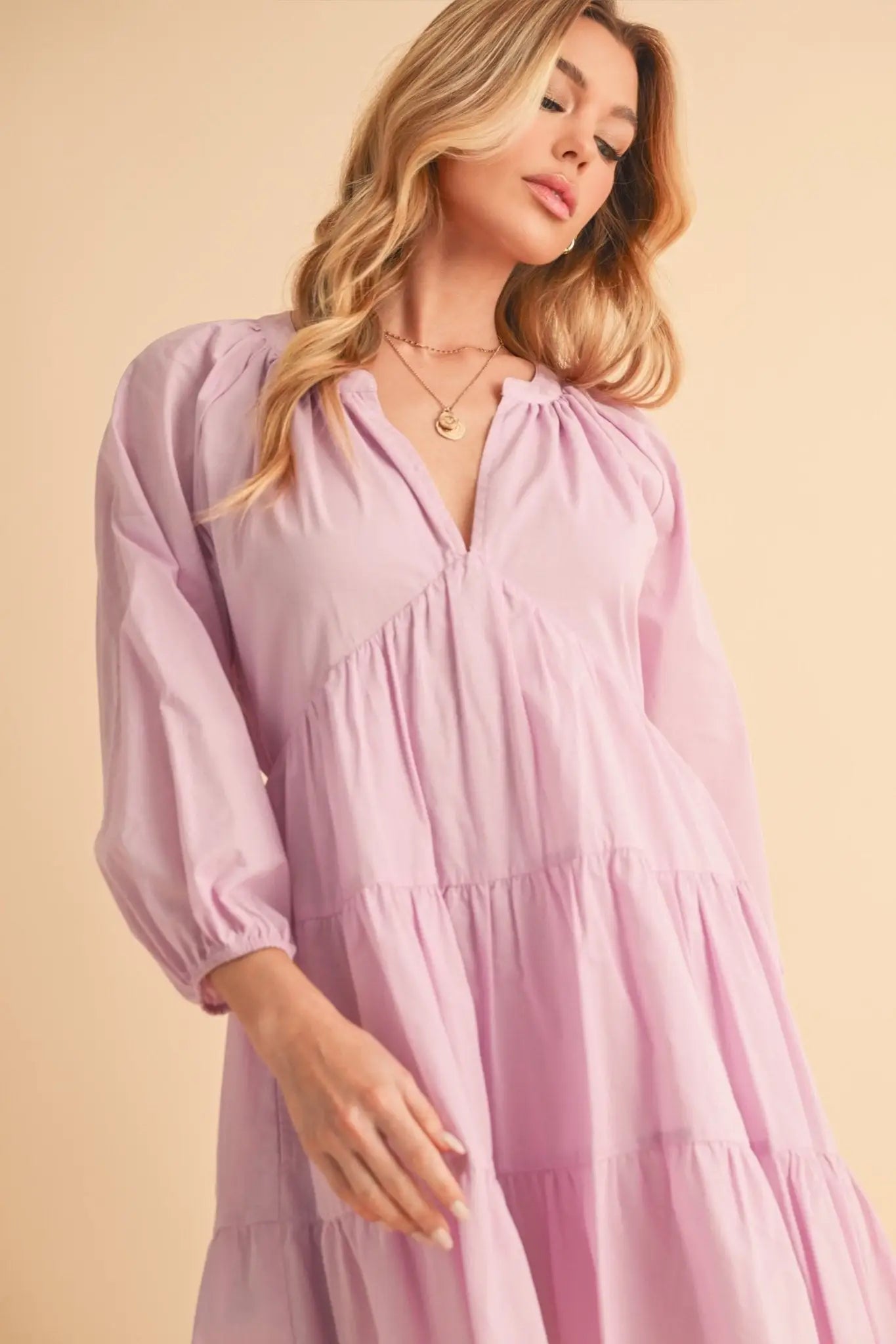Notched Balloon Sleeve Tiered Mini Dress - Mini Dresses
