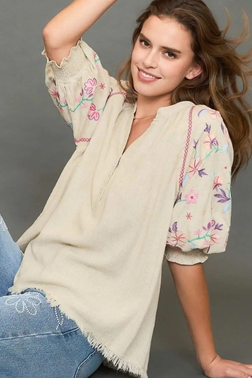Oatmeal Half Button Top - Eclectage