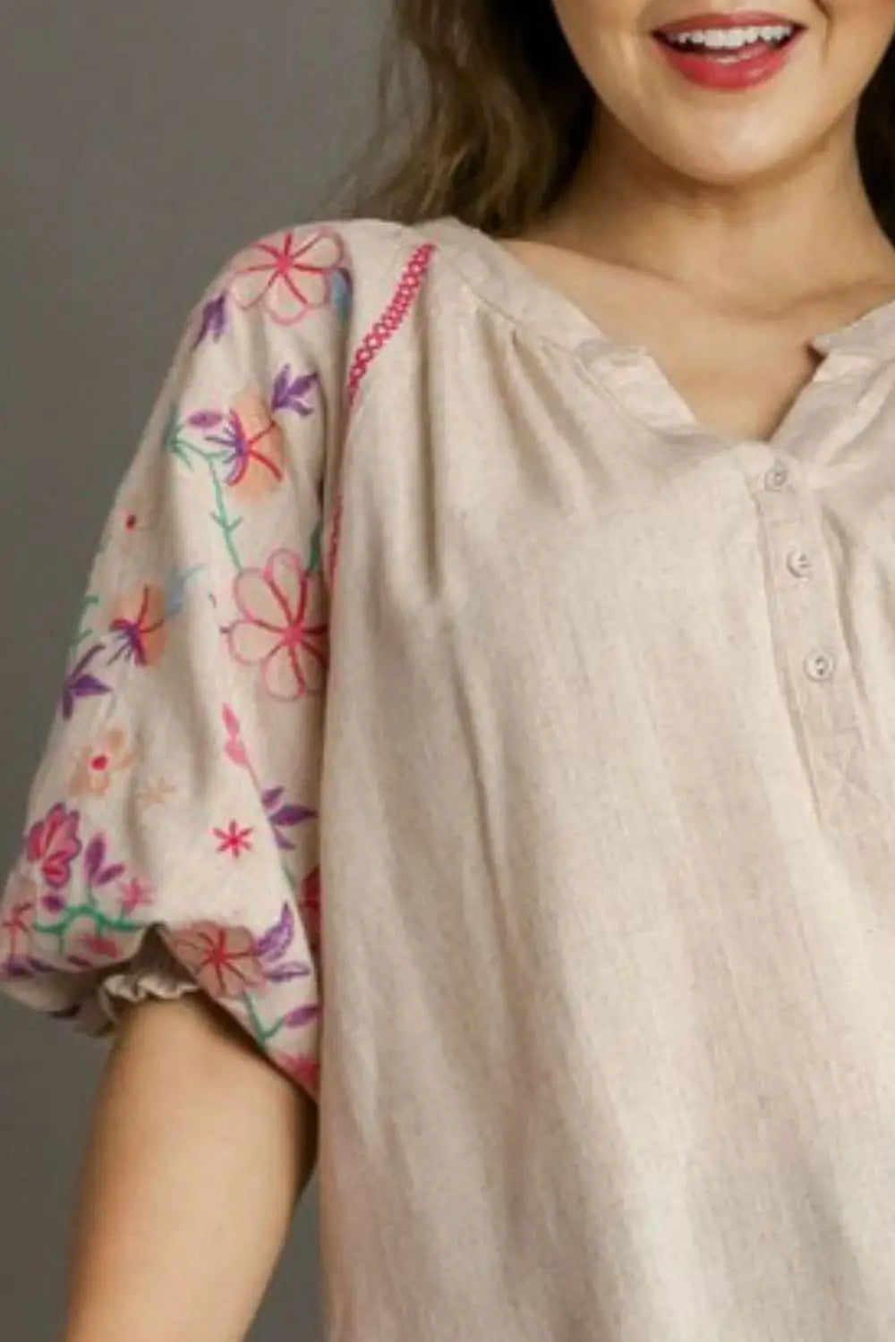 Oatmeal Half Button Top - Eclectage