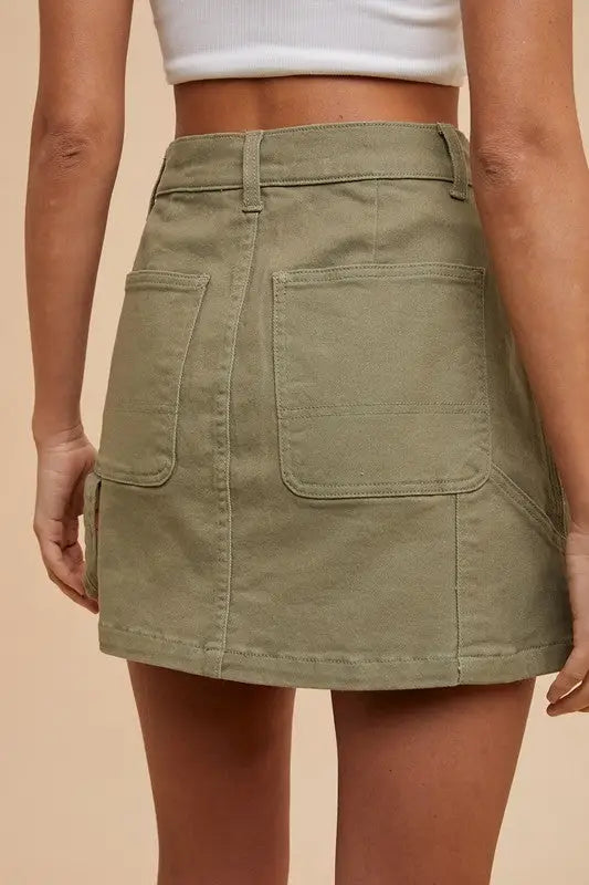 Olive Cargo Denim Mini Skirt - Eclectage
