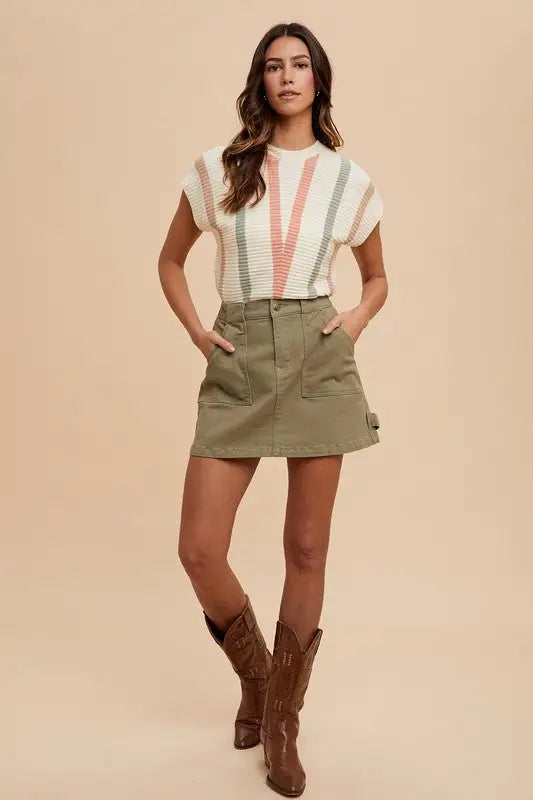 Olive Cargo Denim Mini Skirt - Eclectage