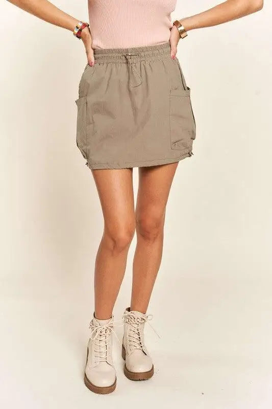 Olive Drawstring Skort - Skorts