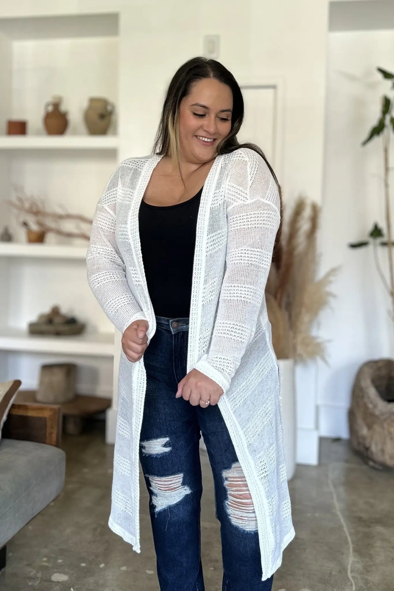 Open Front Longline Cardigan - Cardigans