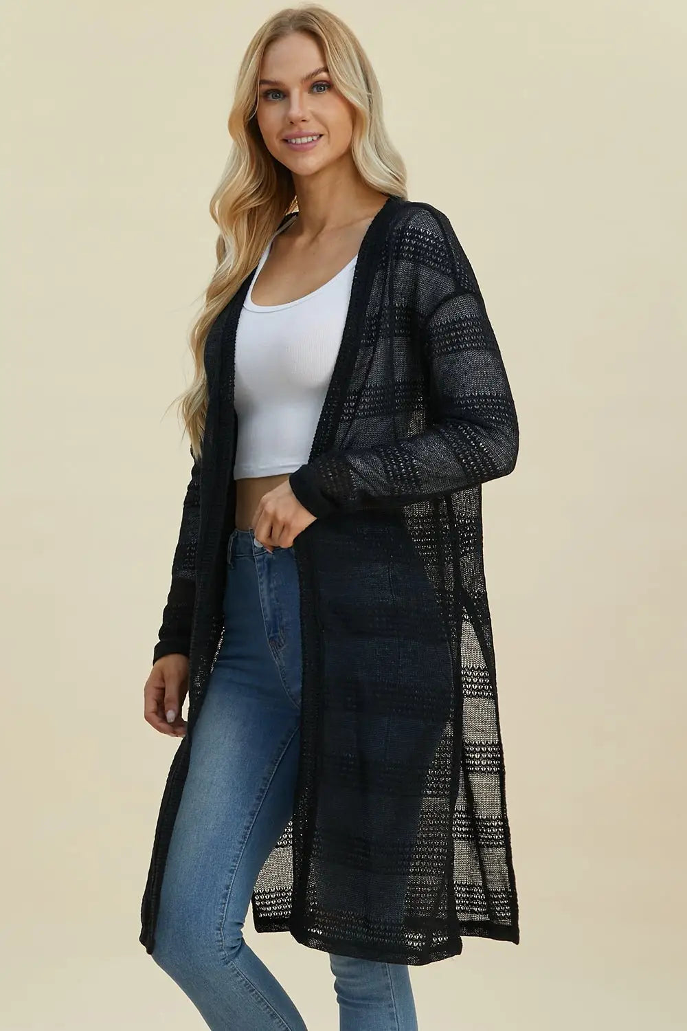 Open Front Longline Cardigan - Cardigans