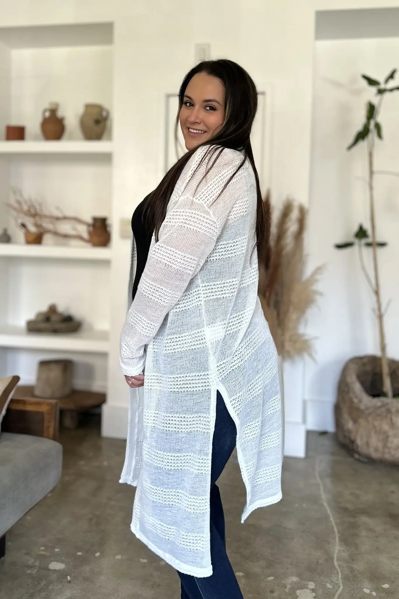 Open Front Longline Cardigan - Cardigans